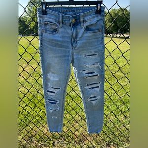 American Eagle patched ripped skinny jeans in size 6.